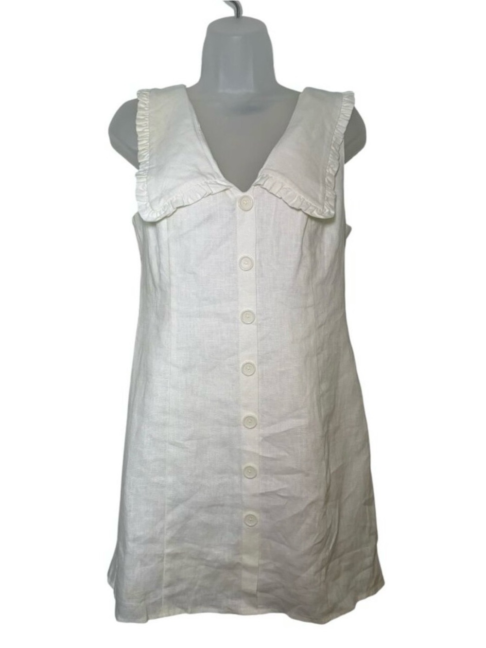 Kourt White Linen Collared Mini Dress Button Front NWT Size 8